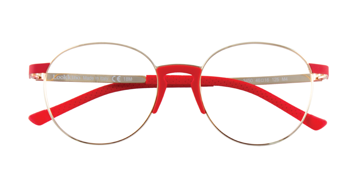 Monture de lunettes rouge et dorée de la marque Lookkino