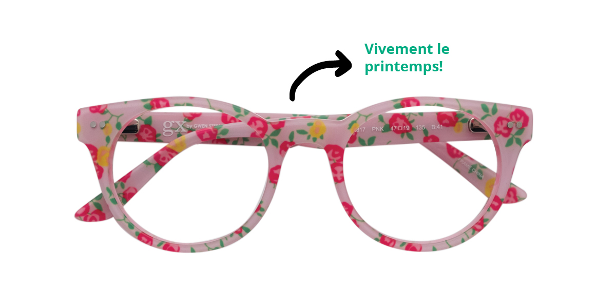 Image aux couleurs du printemps avec des colibris et des lunettes à motifs.